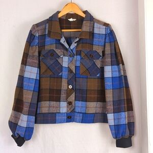 Vintage Style Women's Heavy Flannel Crop Utility Jacket Size XL